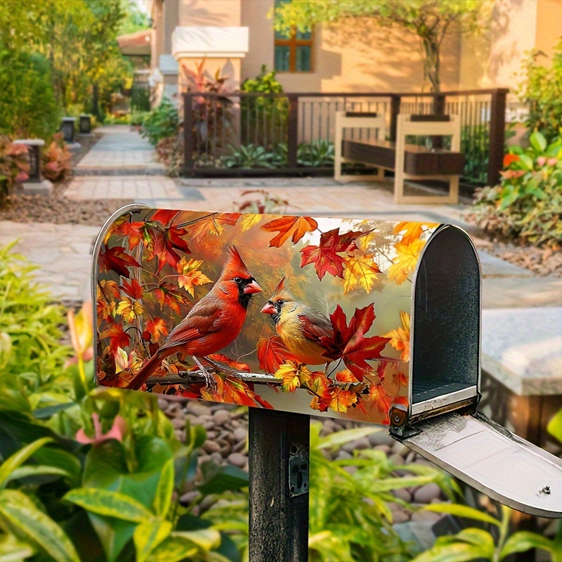 

Autumn Birds Decorative Mailbox Cover, Standard Size 21"x 18" Fabric Postbox Wrap For Garden Outdoor Yard Decor, Fall Theme Mailbox Accessory.