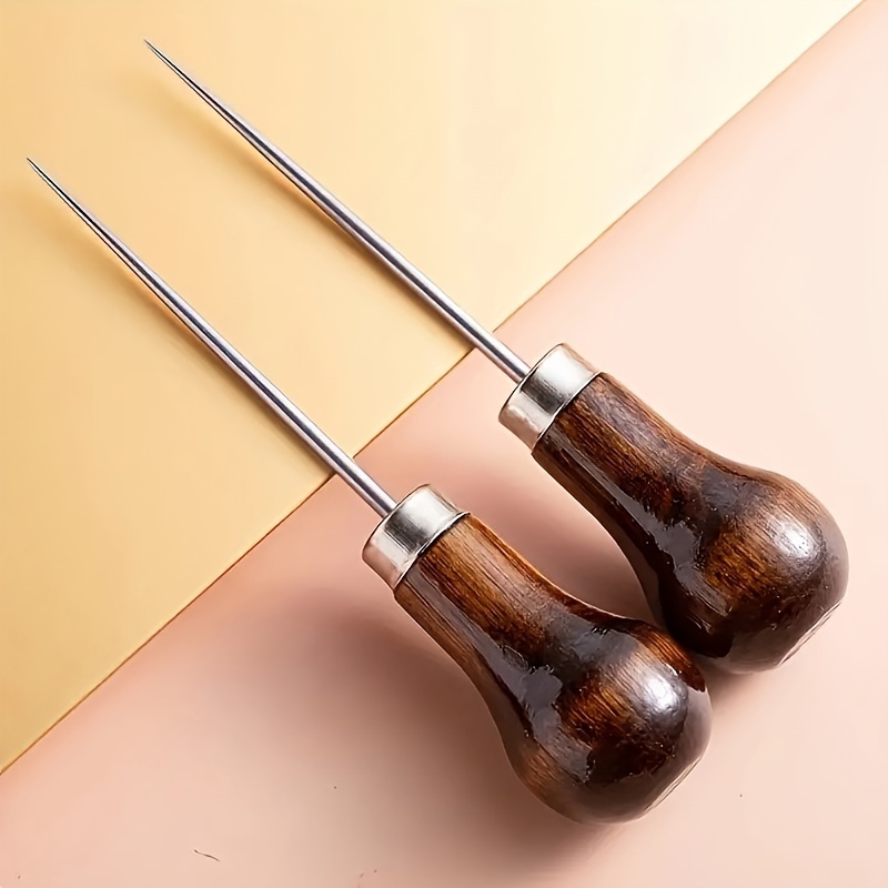 

2- Wooden Awl Set, Steel Gourd Awl For Leathercraft, Diy Sewing