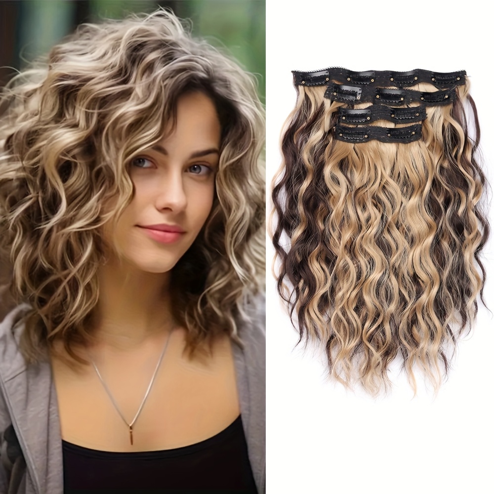 TEMU 4 Pezzi Extension Capelli Corti Ricci Ondulati, Extension Capelli Acqua, Adatte per Parrucche da Donna, Ideali per Uso , Feste, Natale,