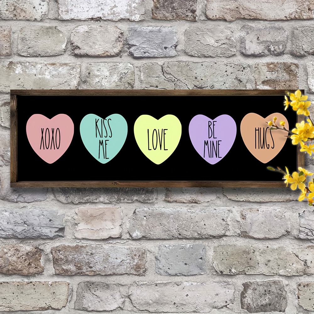 

1pc Vintage Wooden Conversation Heart Sign 12"x4" - Themed Wall Hanging Decor, Hd Printed English Phrases, Multipurpose Home & Bedroom Aesthetic, Ideal Valentine's Day Gift