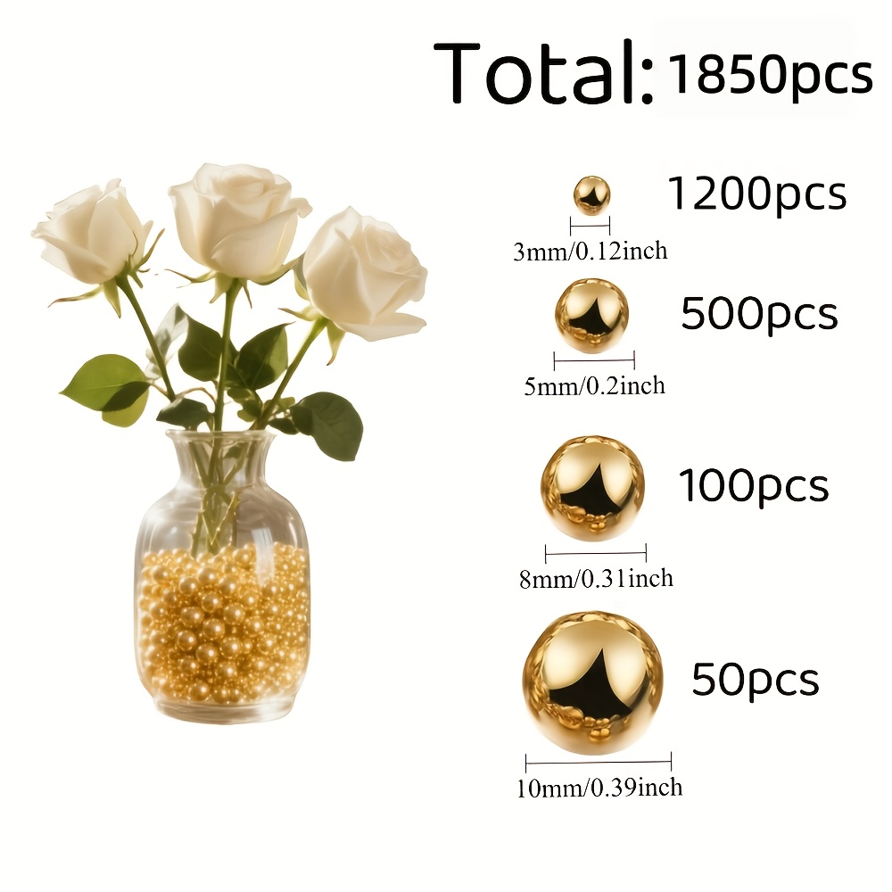 E-shop 1850 Stück Goldene Acrylperlen Vase Mittelstück Behälter Füller, Fließende Perlen für Vase Goldene Kugeln, Goldene Deko, Neujahrs Deko Perlen