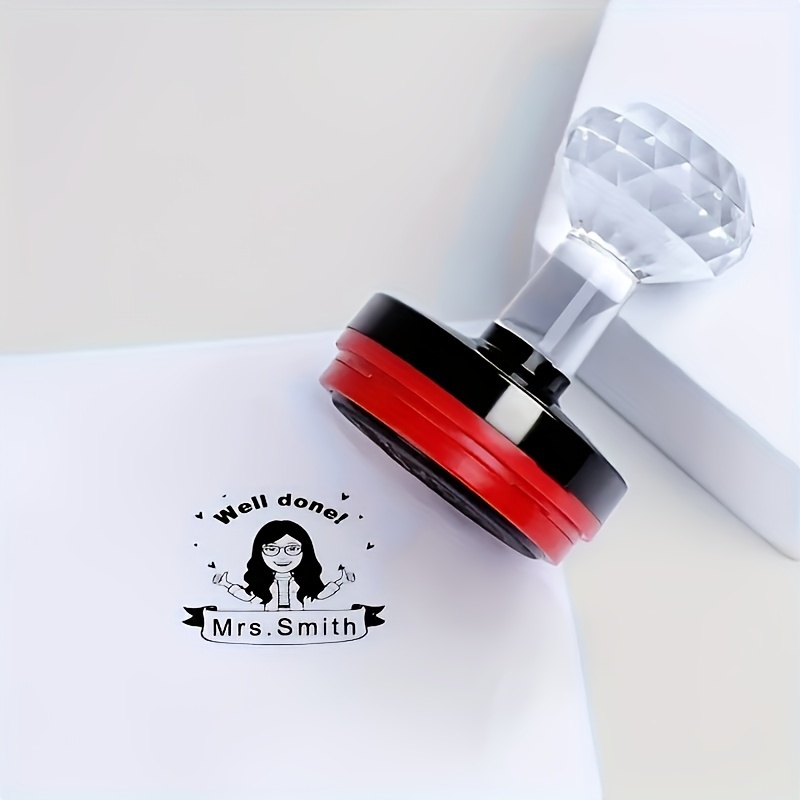 

Personalized 40mm Round - Custom Name Well Done Excellent Keep It Up Stamp For School Assessments, Diy Scrapbooking, And Awards - Plastic Case Seal