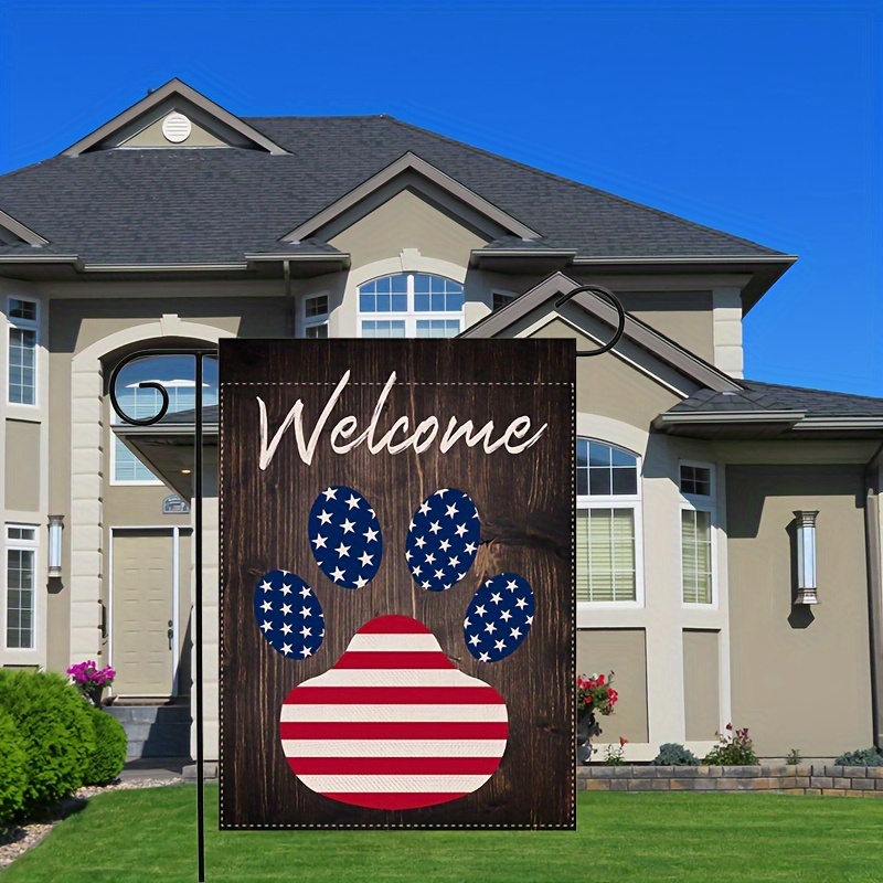 Patriotische Gartenflagge 30,5x45,7cm Mit Hundepfoten-Motiv - Jute, Doppelseitig Bedruckt Für 4. Juli Dekoration