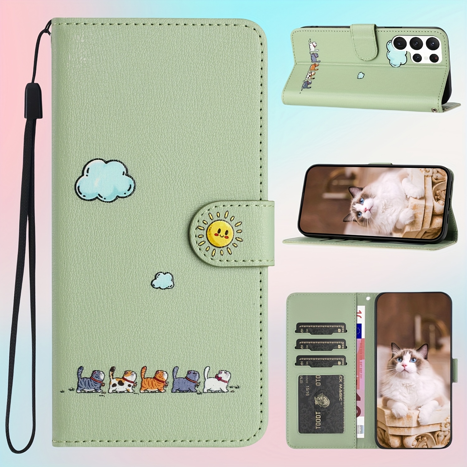 TEMU Phone Case - Summer New Arrival Phone Case S25u Flip Wallet Card Holder Lanyard Stand Phone Protective Cover Suitable For Galaxy S25 Ultra/s25
