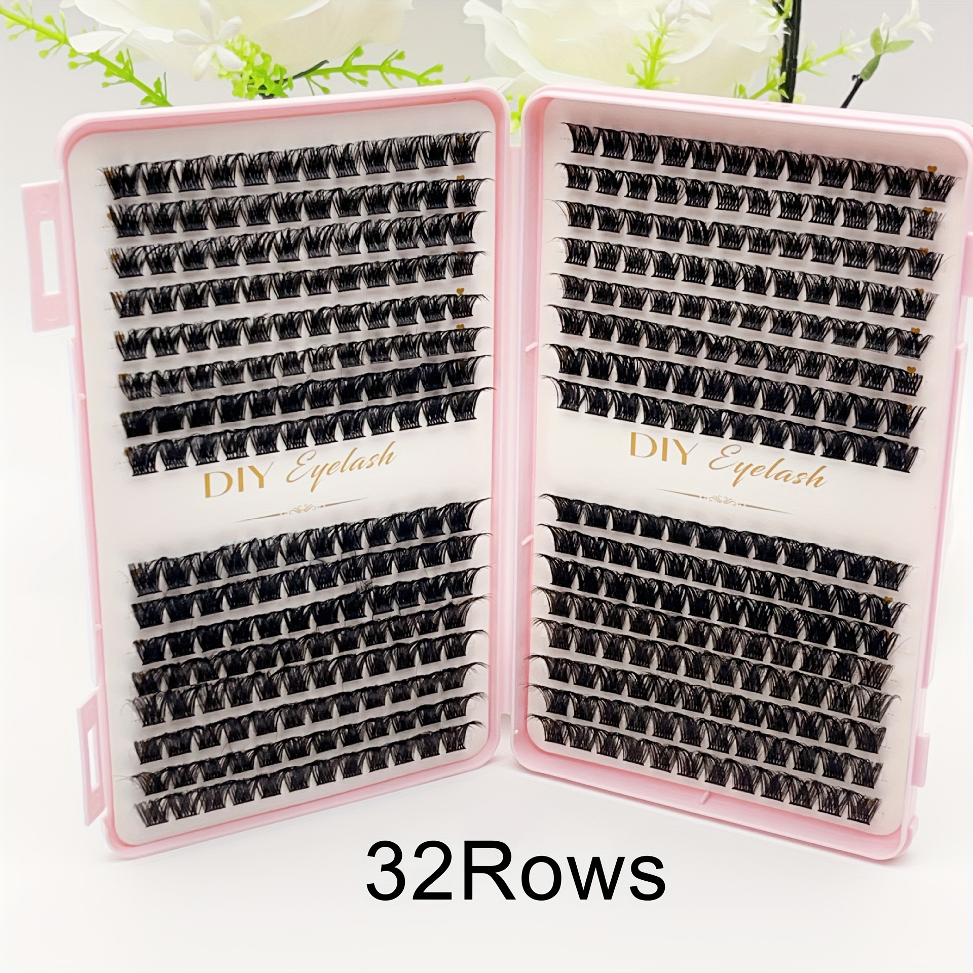 

32-row Diy Eyelash Extension Kit - D , Beginner-friendly, & Long (10-18mm) Segmented Fluffy False Lashes In Pink Gift Box, Eyelash Extension Supplies