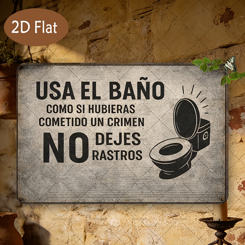 TEMU 2d Flat 1pc Spanish Slogan Retro Decor, Printed With "usa El Baño Hubieras Cometido Un Crimen No Dejes R" And Toilet Pattern, Suitable For