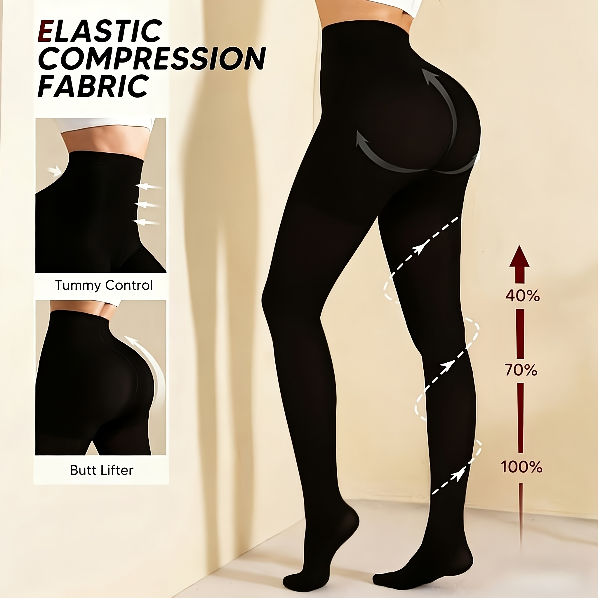 TEMU 1 pièce Collant de Mise à Compression Noir, Amincissante pour les Jambes et Effet Rehaussant pour les Hanches, Legging de Base Confortable , Bas