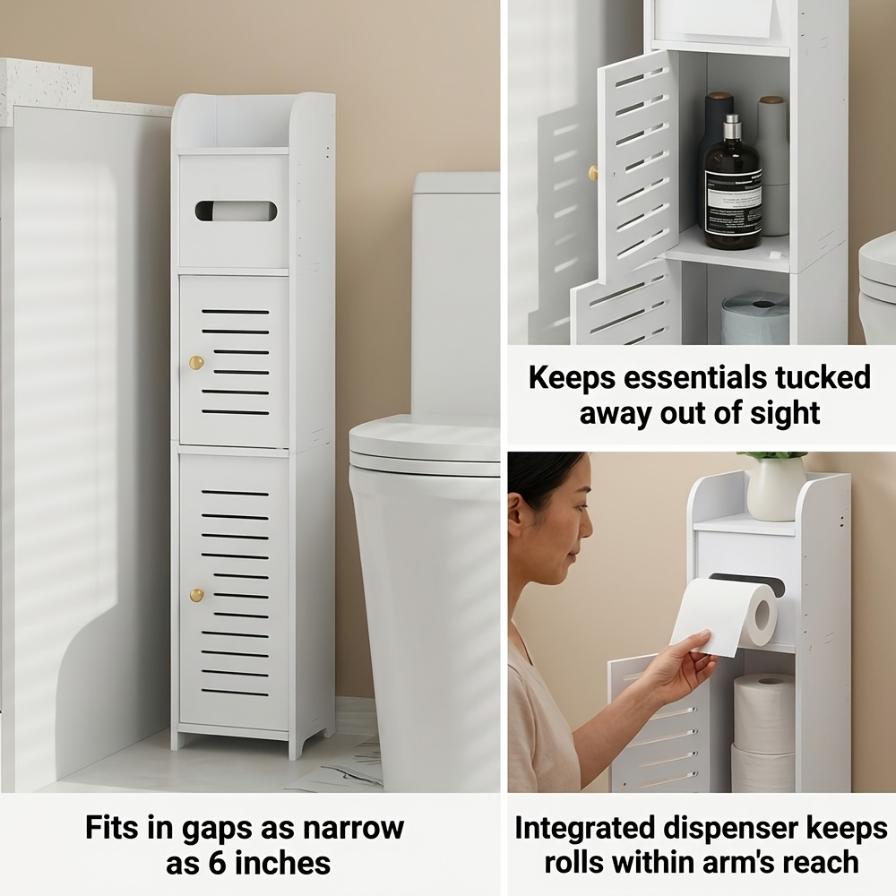 White Modern Bathroom Storage Cabinet with Sliding Doors and Shelves - Random Handle, Heavy-Duty PVC Corner Shelf Unit, Space-Saving Toiletry Organizer, Easy-to-Assemble Cabinet with No Metal Parts, Suitable for Bathroom, Bedroom, Hallway