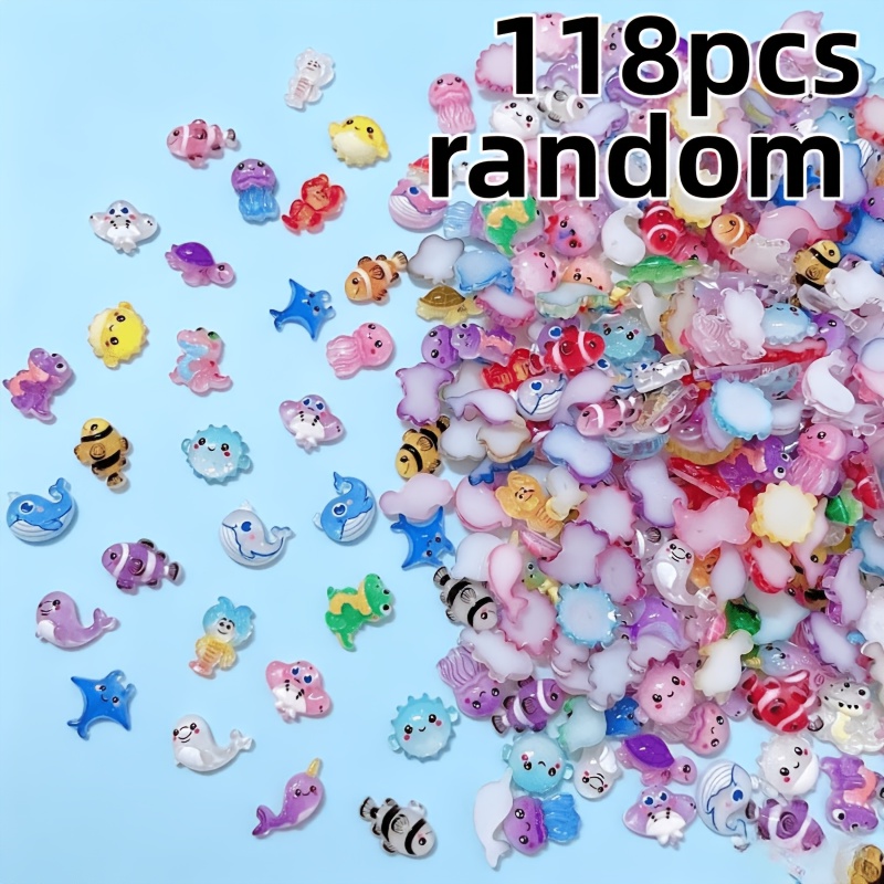TEMU 118pcs New Mini Resin Mixed Nail Art Decorations With Turtles, Whales, Octopuses, Dinosaurs, Flat-bottom Animal Resin Accessories, Cute And