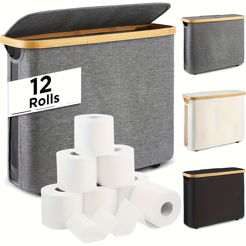 

12-roll Toilet , Wooden Bathroom Organizer Lid, Rectangular Storage For Restroom Accessories, Supplies, Tissue Box For Bathroom Use