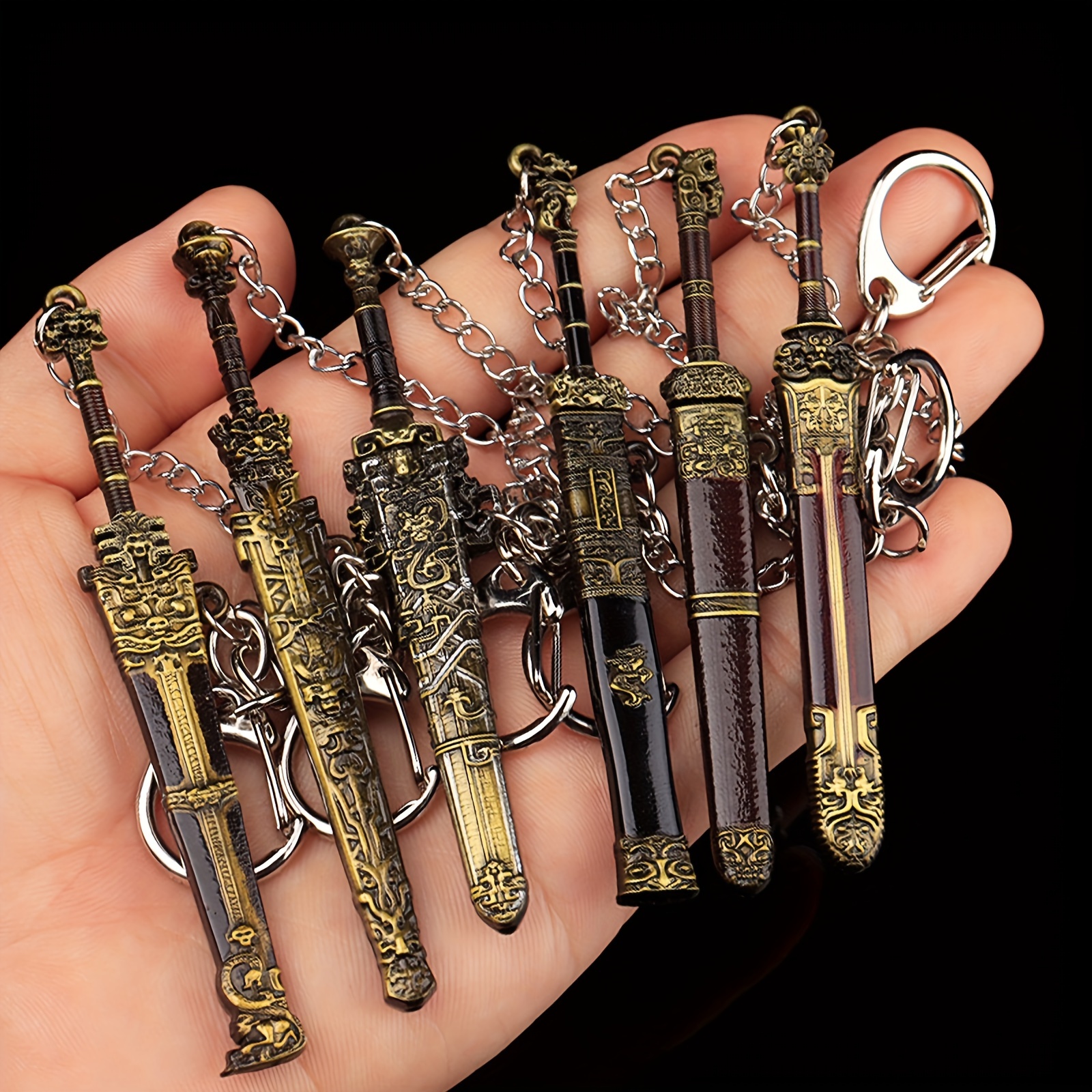 

6-pack Mini Sword Keychain Set, 3.54inch Iron Model Key Rings, Collectible Outdoor & Collectors Keychains, Yellow