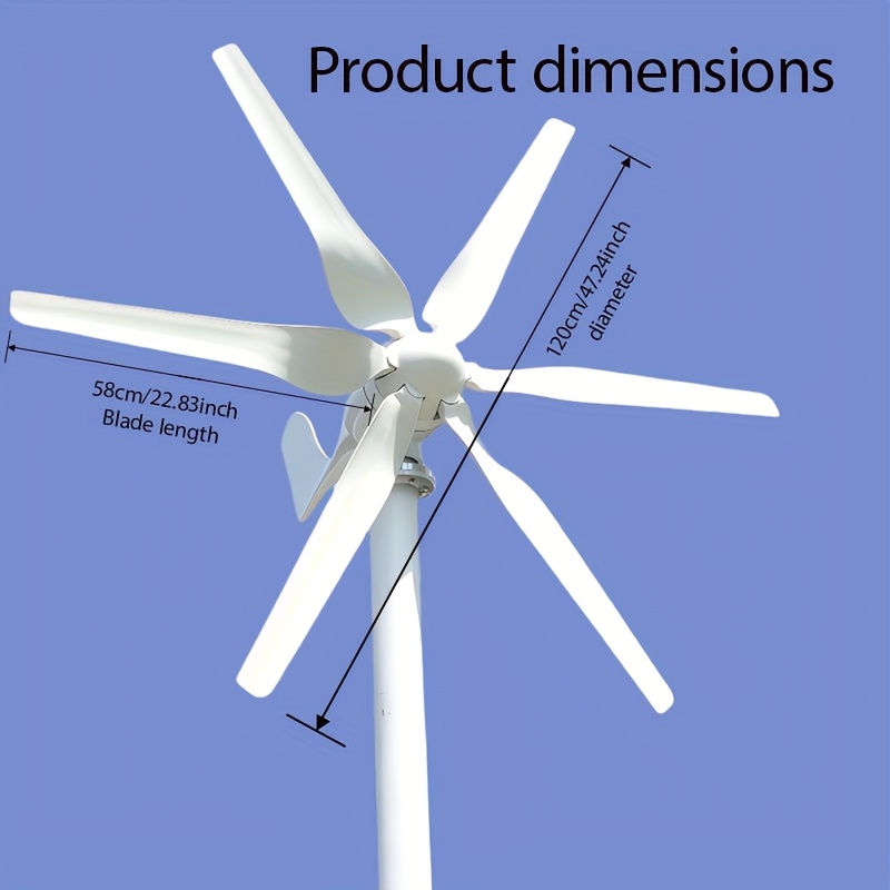 1000W Horizontal Axis Wind Turbine with Flange Kit, 6-Blade Design, Wind Turbine Generator Assembly, Three Options Available, High Efficiency Power Generation, Low Startup Wind Speed, Suitable for Emergency Use, Home DIY, RV, Wind-Solar Hybrid