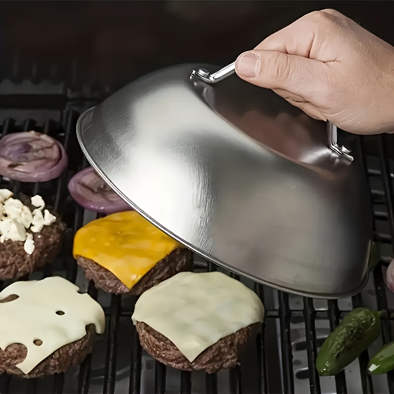 Image of 1pc Stainless Steel -inch Cheese Cover, Burger And Steak Set - Thick Pad, Dustproof Lid With Handle For Outdoor Cooking And Kitchen, Durable Kitchen Accessories