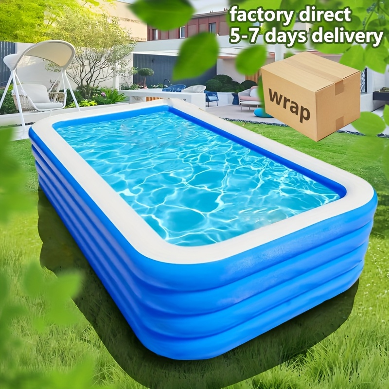 super large 3 4 layer heightened thick inflatable swimming pool foldable pvc sunscreen material blue white rectangular design with   for patio beach camping outdoor   beach swimming pool quick setup pool
