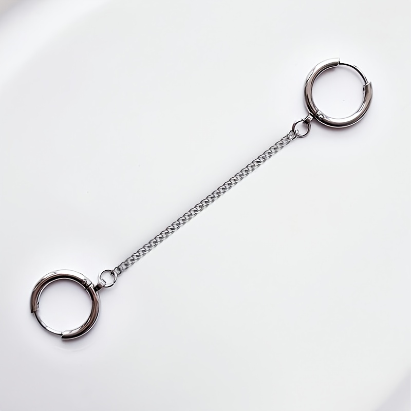 Women's Minimalist Side Chain Double Piercing Stainless Steel Ear Cuff