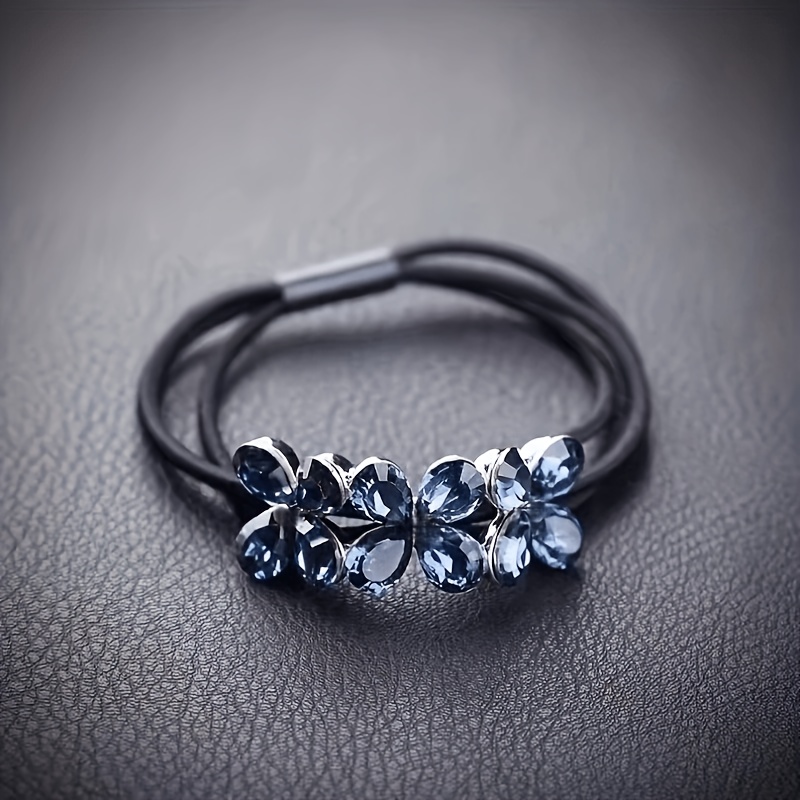 TEMU da donna con strass blu, elastico resistente per capelli, accessorio per capelli retr簷 , elastico facile da indossare, copertura in pelle,