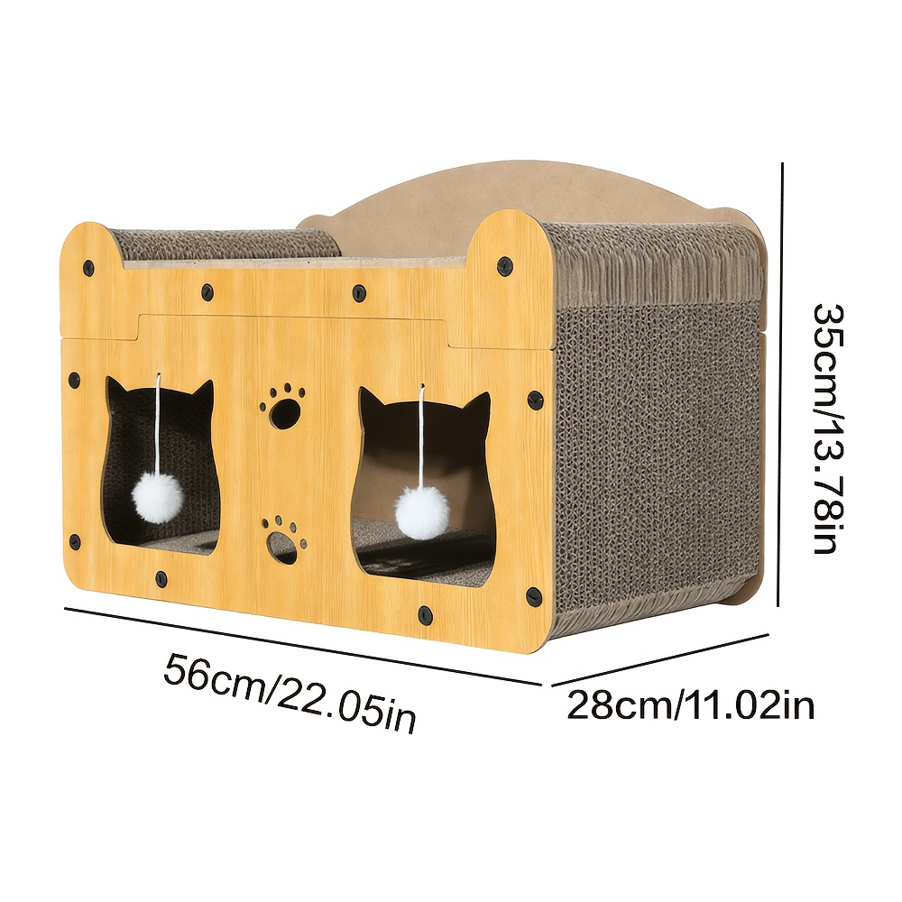 TEMU Enhanced Oak Cat Scratching Board And Lounge - Sturdy Cardboard With Attached Toys, Playhouse For Kittens And Adult Cats, For . Includes Upright