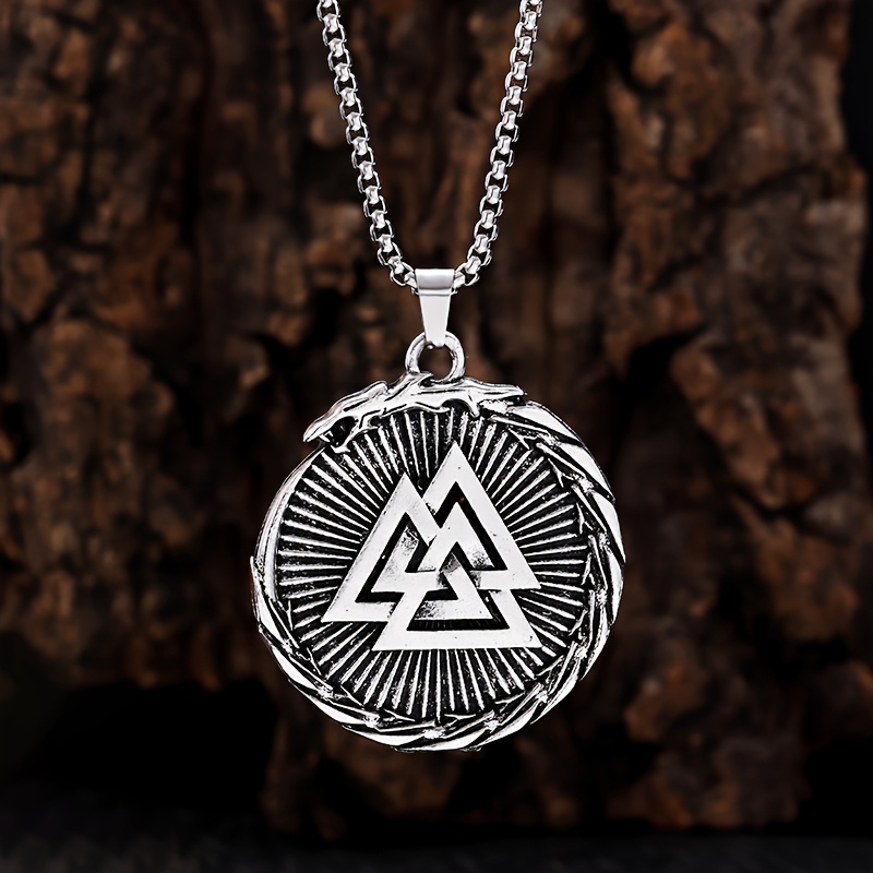 Nordic Viking Triangle Valknut Pendant Necklace, Vintage Style