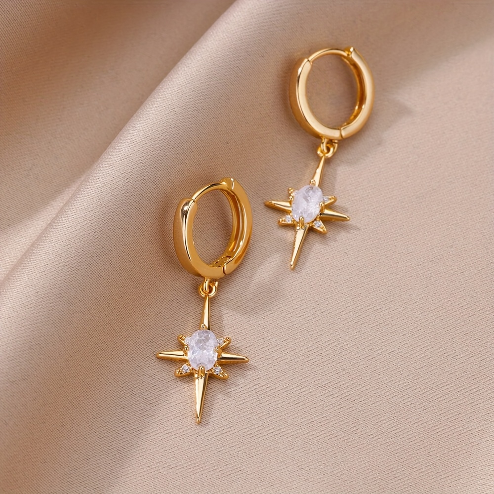 TEMU A Pair Of Elegant And Minimalist Golden Candy Synthetic Zirconia Starburst Earrings, Everyday And Festive Wear, Making A Wonderful Gift For