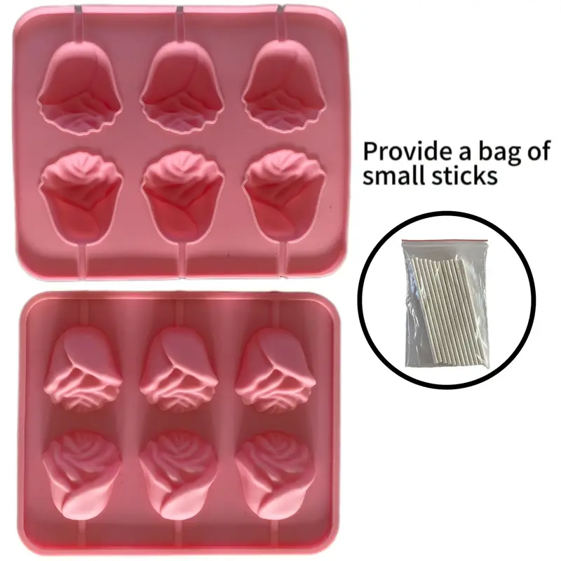 2pcs set 3d rose flowers lollipop silicone mold valentines day chocolate mold non stick and high temperature resistant diy cake and dessert baking decoration tool reusable food grade kitchen accessories suitable for bakery pastry shop details 4