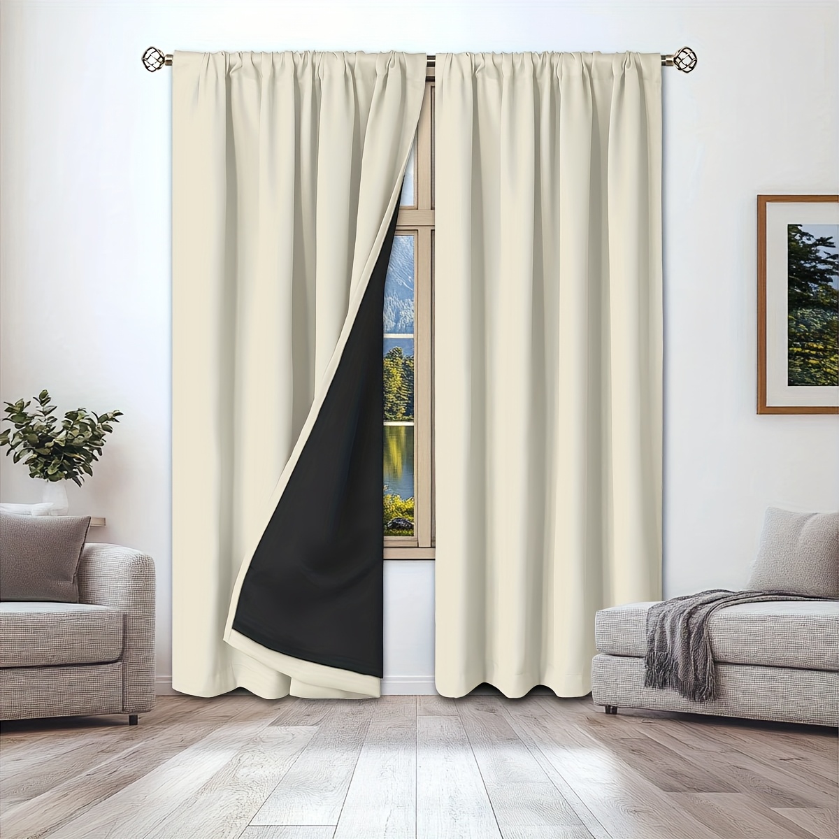 E-shop 100% Verdunkelungsvorhänge Thermische Anti-Vorhänge - Unifarben, Stangentaschen-Design mit beschichteter Futter, Herbst Winter Winddichte