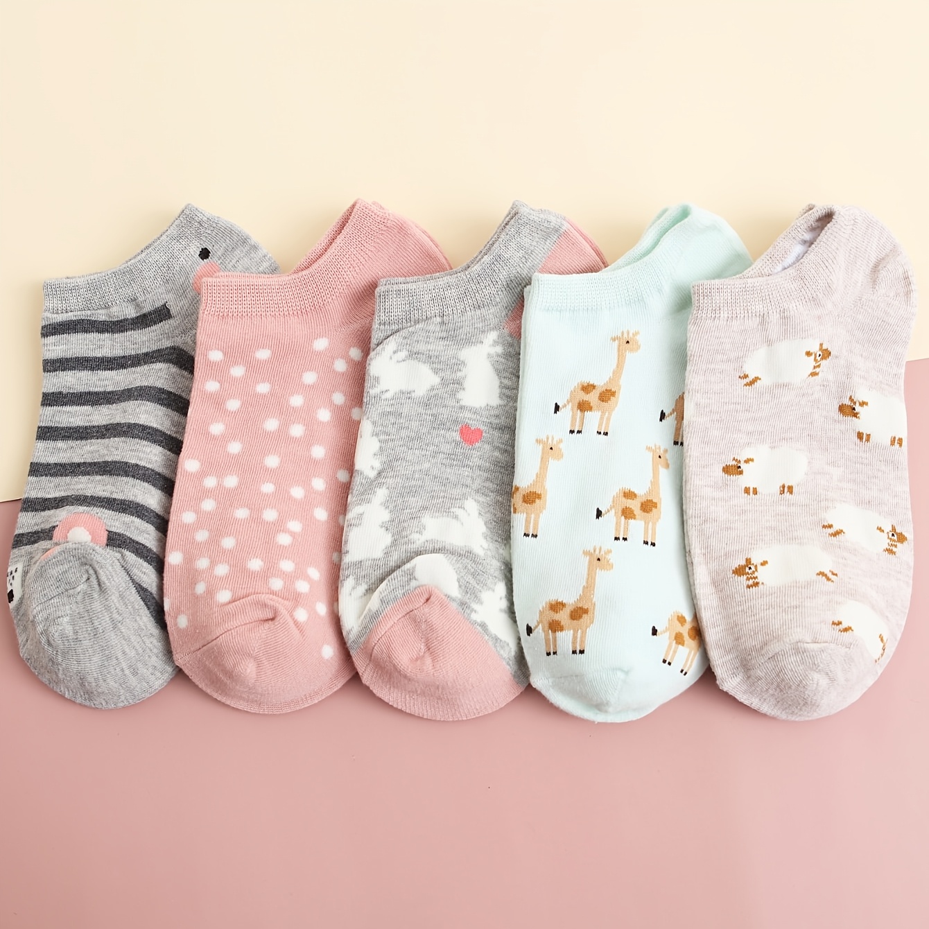 Image of 5 Pairs Women's Cartoon Combination Boat Socks Spring Summer Socks -friendly All-match Commuter Socks