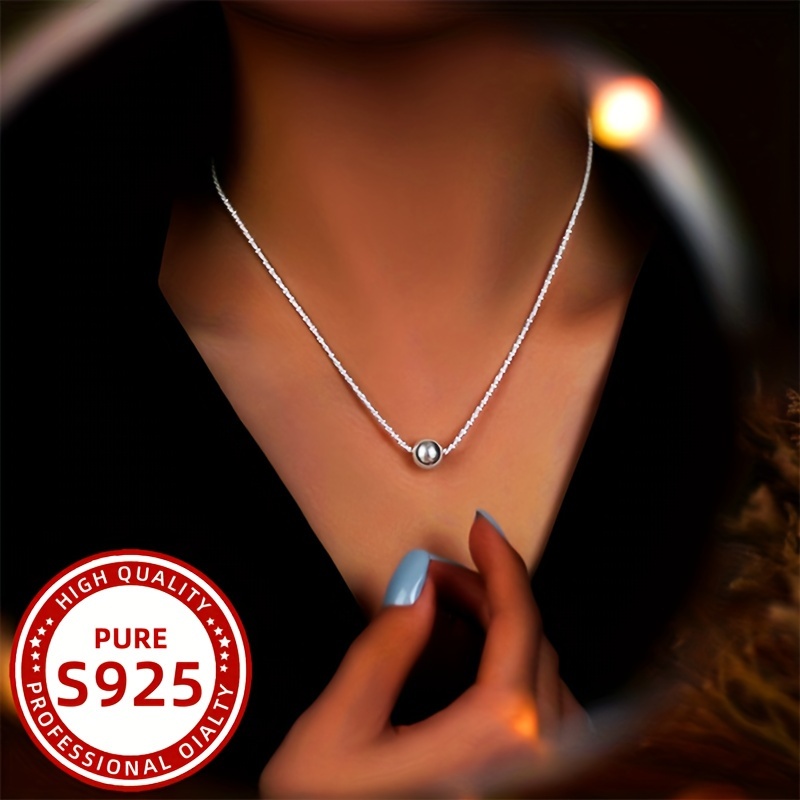 

S925 Sterling Silver Stone Bead Pendant Necklace Elegant Style Shimmering Wave Chain Jewelry Gifts For Women