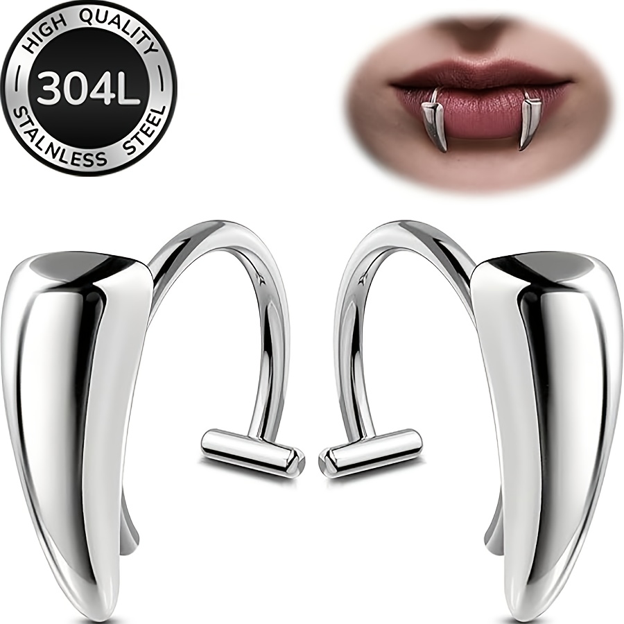 TEMU 2-pack Fake Lip Rings, Vampire Fangs Lips Hole Free Adjustable Fashion Halloween Jewelry, Men's And Women's Jewelry