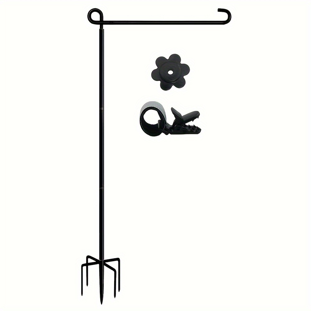 

Sturdy Iron Garden Flag Stand With 5 Prong Base For Double Flags, Suitable For Small 12 X 18 Garden Flags - Weather Resistant Outdoor Decor