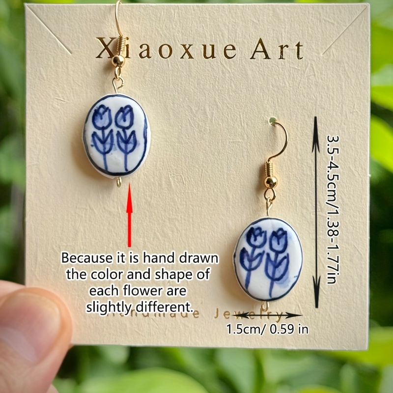 Ceramic Tulip Pattern Earrings, Handmade Elegance