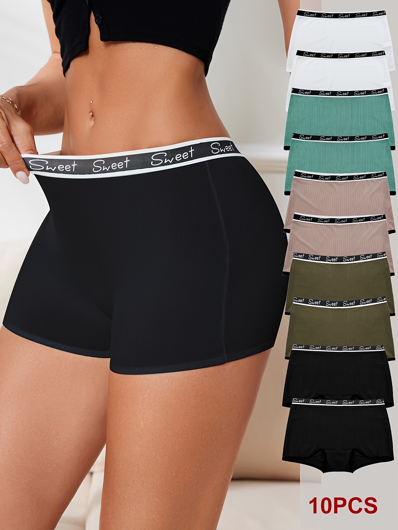 10 pack sexy solid color letter waistband womens shorts quick dry seamless comfortable breathable polyamide 95 elastane 5 knit fabric     underwear with medium support