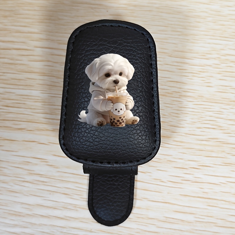 TEMU 1pc Maltese Magnetic Car Glasses Clip, Multifunctional Ticket Holder, Convenient For Fixing Glasses, Creative Car Sun Visor Clip, In-car Glasses