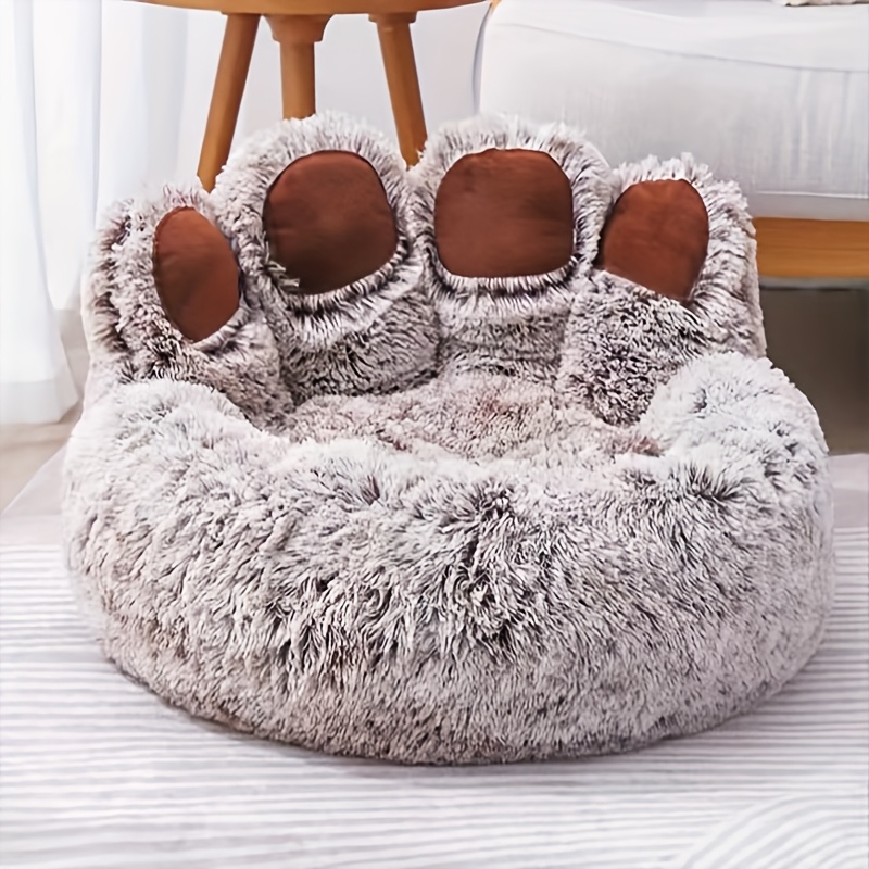 TEMU Paw Plush Pet Bed For Medium Dogs And Cats - Soft, Warm, And Fun Cartoon Design In 6 Colors - Perfect For Winter , Pet | Pet Decor | Padded Pet