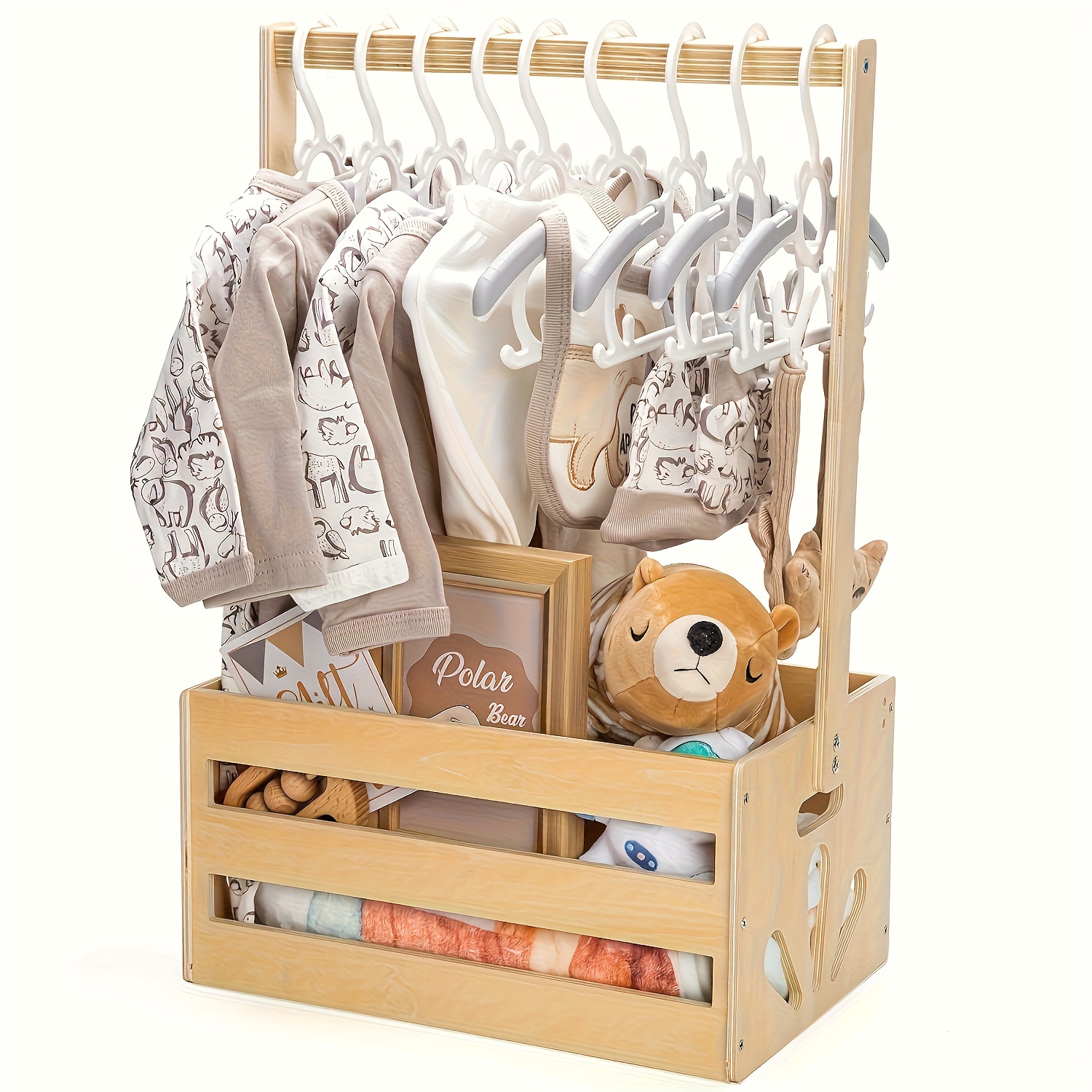 

Chic Wooden Shower Gift Basket With Handle - & Presents, Ideal Pregnancy Gift For New , Shower Decorations, Shelf Baskets