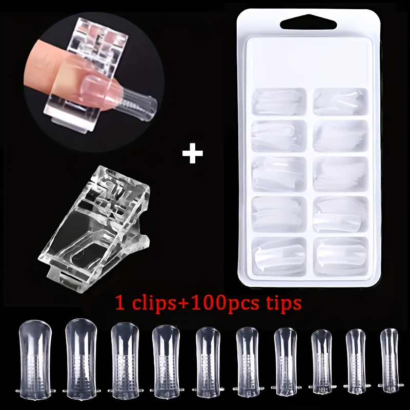 E-shop Acryl-Nagelspitzen-Set für schnelle Aufbau, transparente Kunstnägel mit doppelseitigem Gel-Pinsel und Pinzetten zum , DIY-Maniküre-Werkzeugset