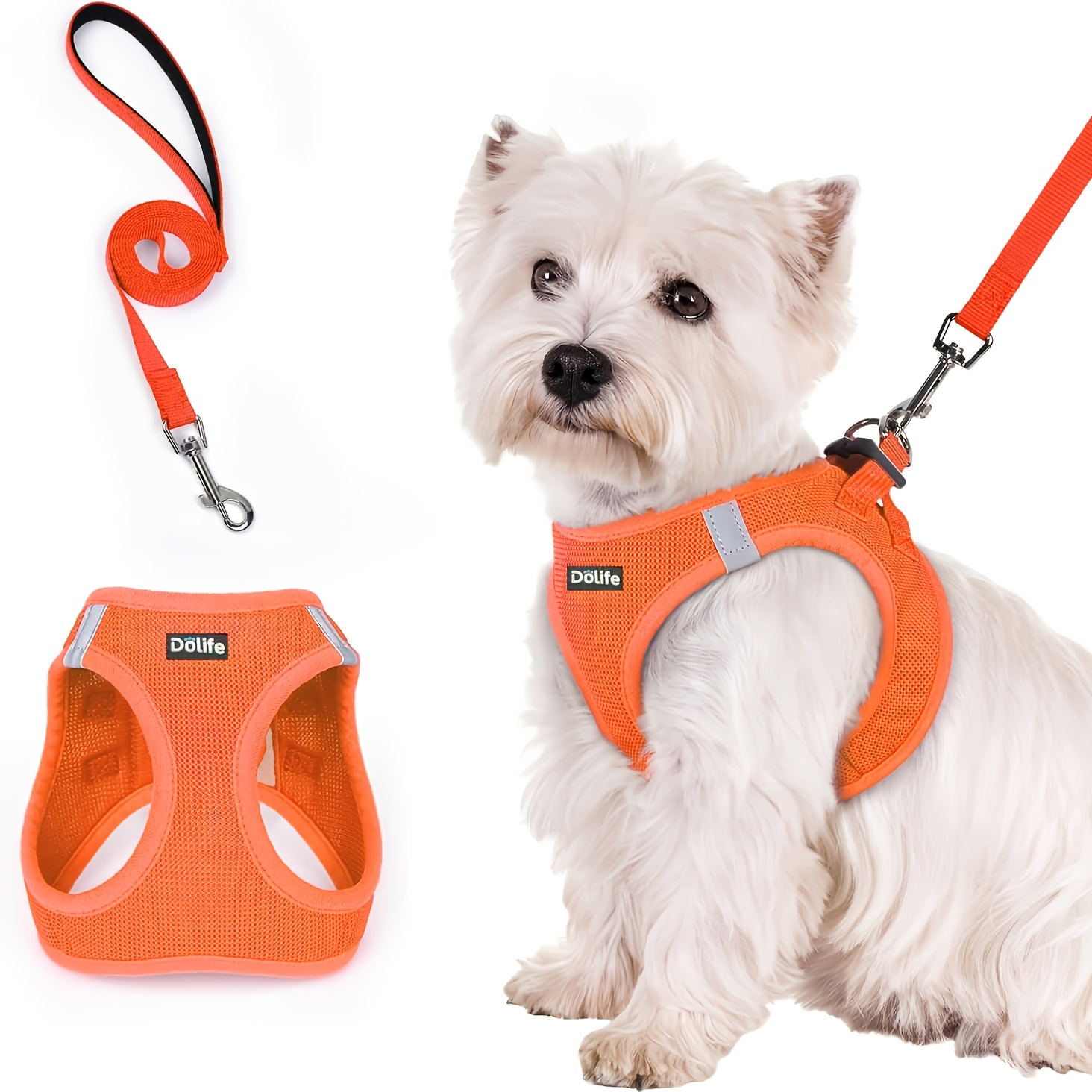 TEMU ウォークイン 犬用ハーネス＆リードシステム ベスト付き - 全天候型 通気性メッシュ＆反射ベスト 小型犬/子犬向け、ソフト軽量ハーネス、リード付属、洗濯機洗い対応ベスト、夜間・トレーニング・アウトドア用