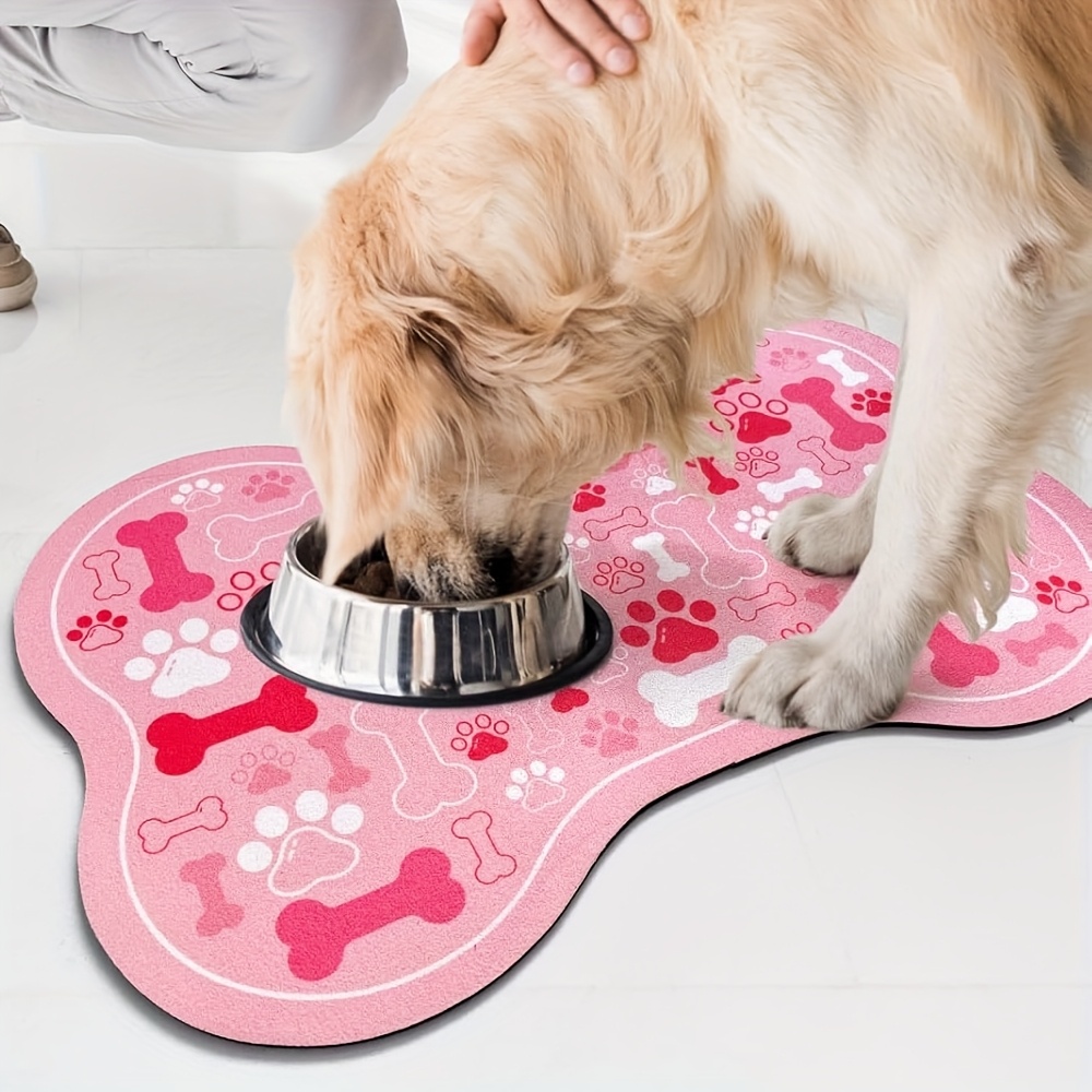 E-shop Rutschfeste Schnelltrocknende Geometrische Fischgräten-Pfotenabdruck-Hundespeisenmatte – Langlebige Polyester-Futternap für kleine bis