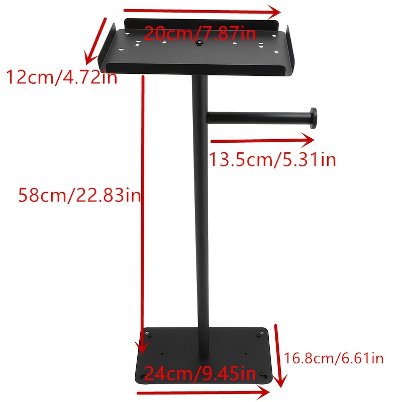 TEMU Free Standing Toilet Paper Holder Stand With Phone Shelf, Holds 4 Paper Rolls, Black Tissue Roll Holder For Bathroom, Sturdy Engough For Potted