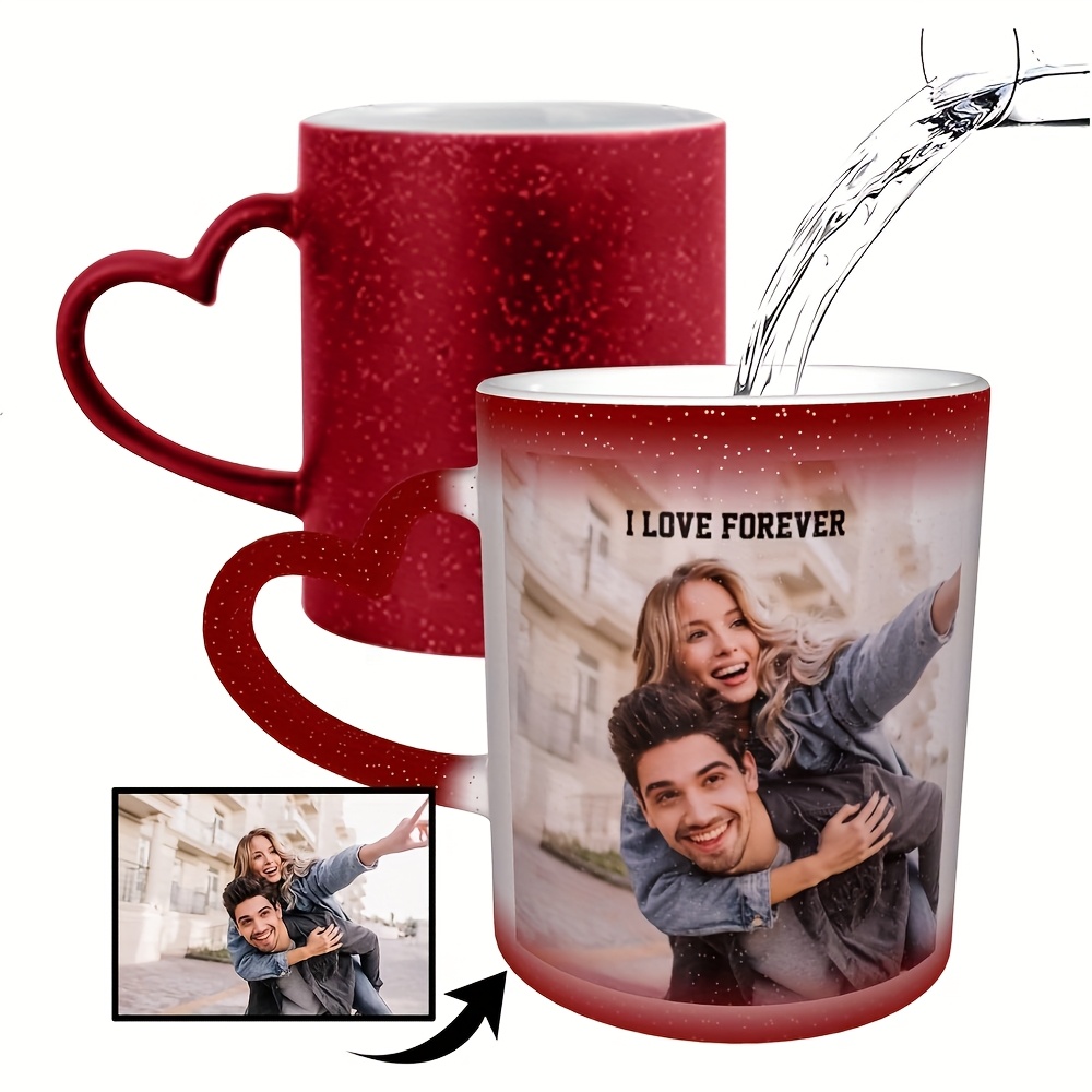 Image of Custom Photo Color Changing Mug, Personalized Diy Ceramic Hot Heat Sensitive Cup Birthday Halloween Thanksgiving Christmas Valentine's Day Gift Picture Text Couple Cup