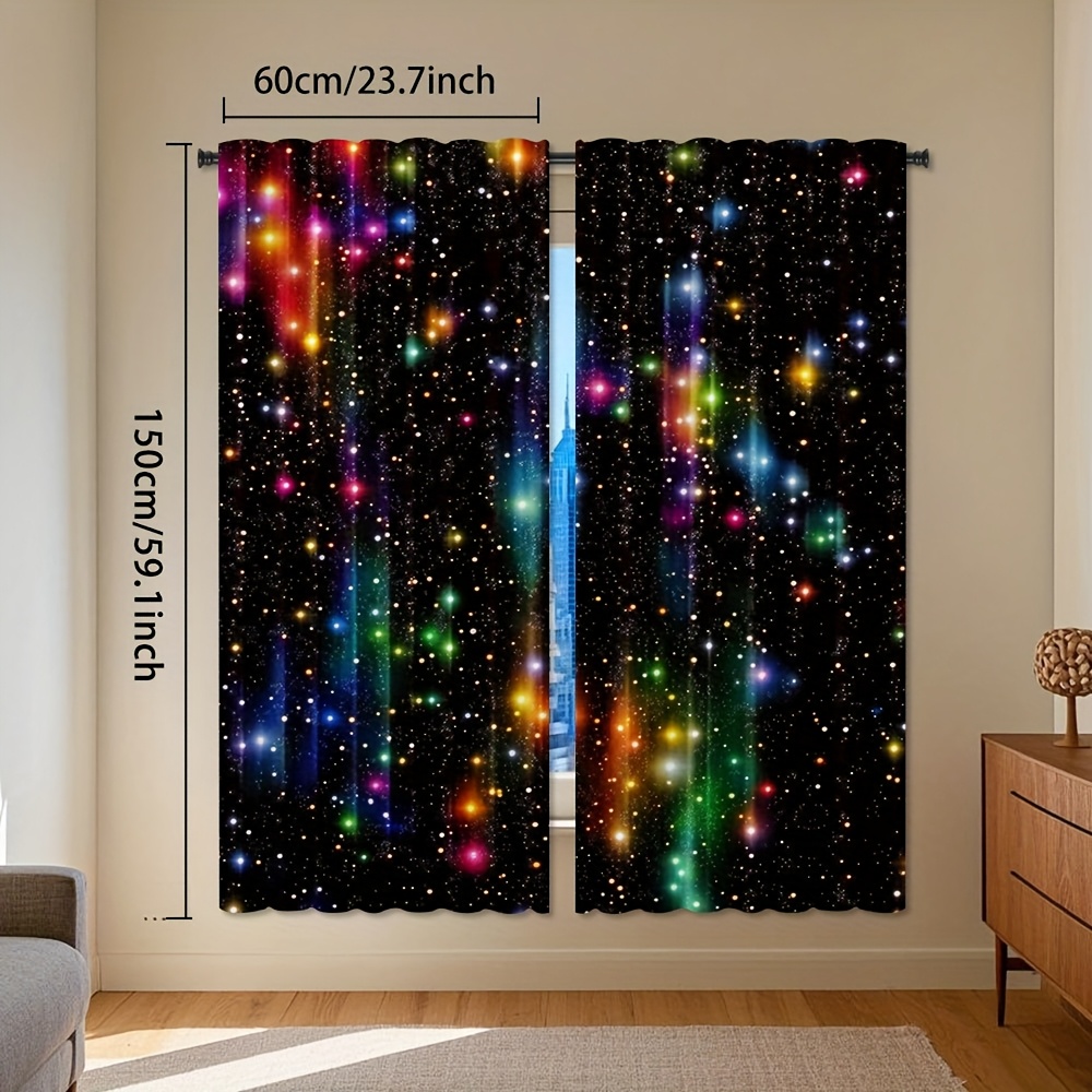TEMU Set Of 2, Galaxy-themed Backdrop Curtains Featuring A Vibrant Outer With Stars, Suitable For Living Rooms, Kitchens, And Bedrooms. Drapes Are