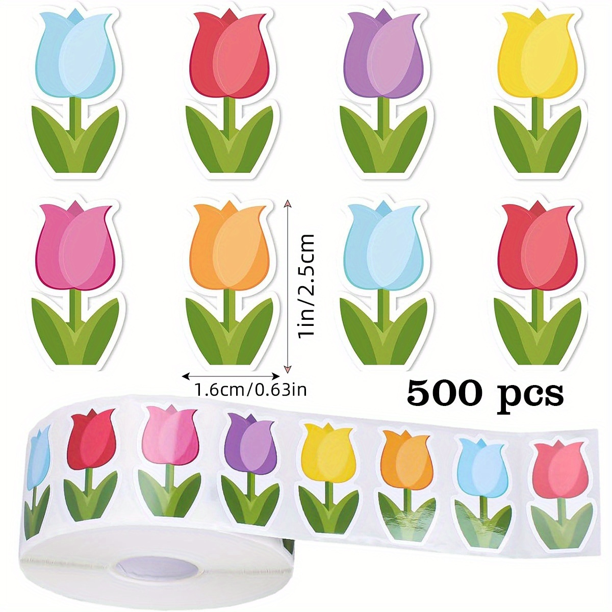 Image of 500 Stickers/roll Colorful Irregular Tulip Graffiti Stickers Roll Suitable For Gift Boxes And Crafts Original Handbook Material Decoration Pvc Self-adhesive Stickers