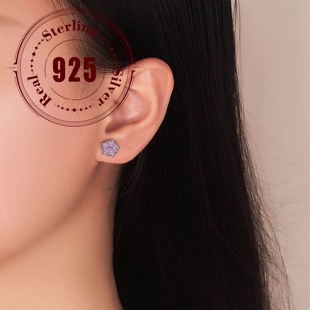 

Stud Earrings 925 Sterling Silver, Pink & Clear Zirconia Luxury Japanese & Korean Style, Daily & Gift , Non-plated Ear (2pc)