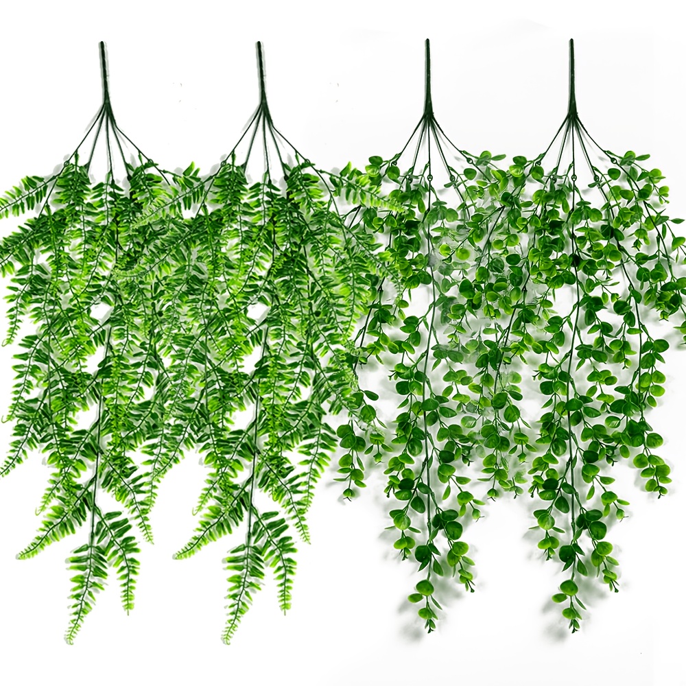 Image of 4pcs Large Artificial Hanging Fern Plants - Realistic Green Foliage, No Maintenance Indoor/outdoor Decor For Home, Office, Wedding, Garden, Porch - Durable Plastic, No Watering Needed, Decoration