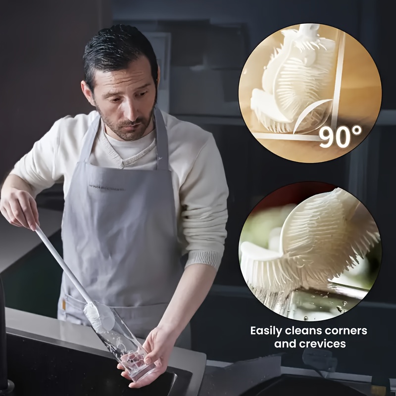 3pcs dish brush set rotating brush with detergent dispenser 2 long handled 90 cup brushes multi functional kitchen cleaning set   removes grease   stains and dead corners details 4