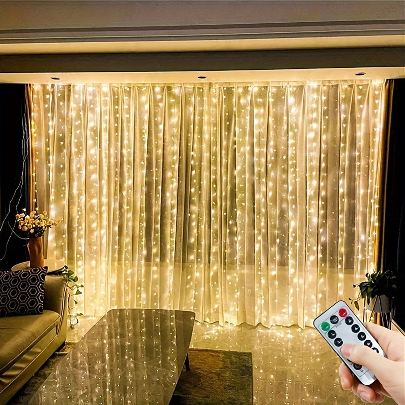 

Usb-powered Led Curtain Lights With Remote Control - 8 Modes, 600 Fairy Lights For Bedroom & Outdoor Decor, Perfect For Christmas, Valentine's, Halloween, Weddings, And More