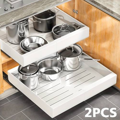 2pcs and 4pcs heavy duty expandable pull out drawers for kitchen cabinets no drill sliding shelves rolling baskets adjustable width 11 8 18 11 carbon steel organizer fits under sink pantry bathroom laundry fridge