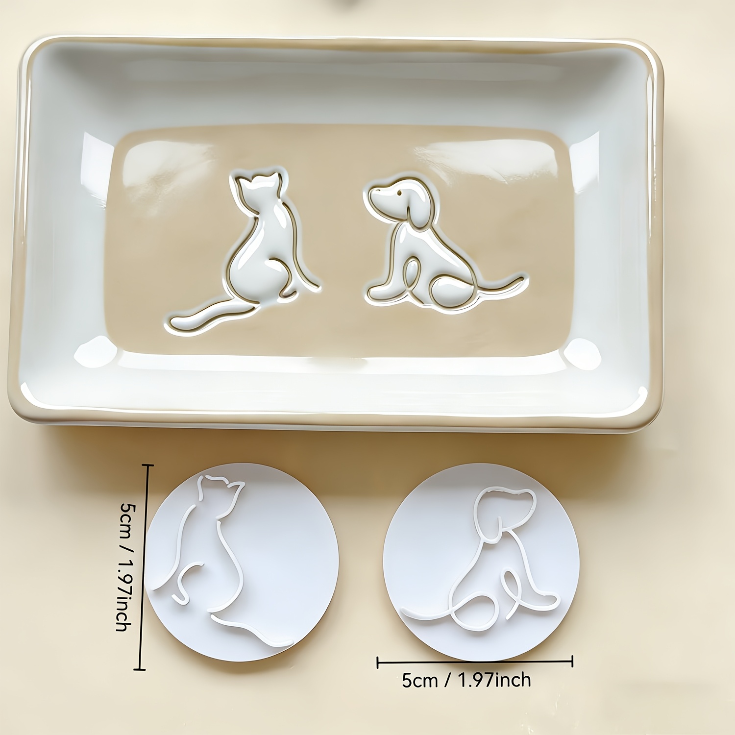 E-shop 2 Stk. Katzen- & Hunde-Tontopf-Ton-Stempelformen aus Kunststoff, geeignet für Keramikteller, Tassen, Anhänger | Einfach zu verwendende Stempel