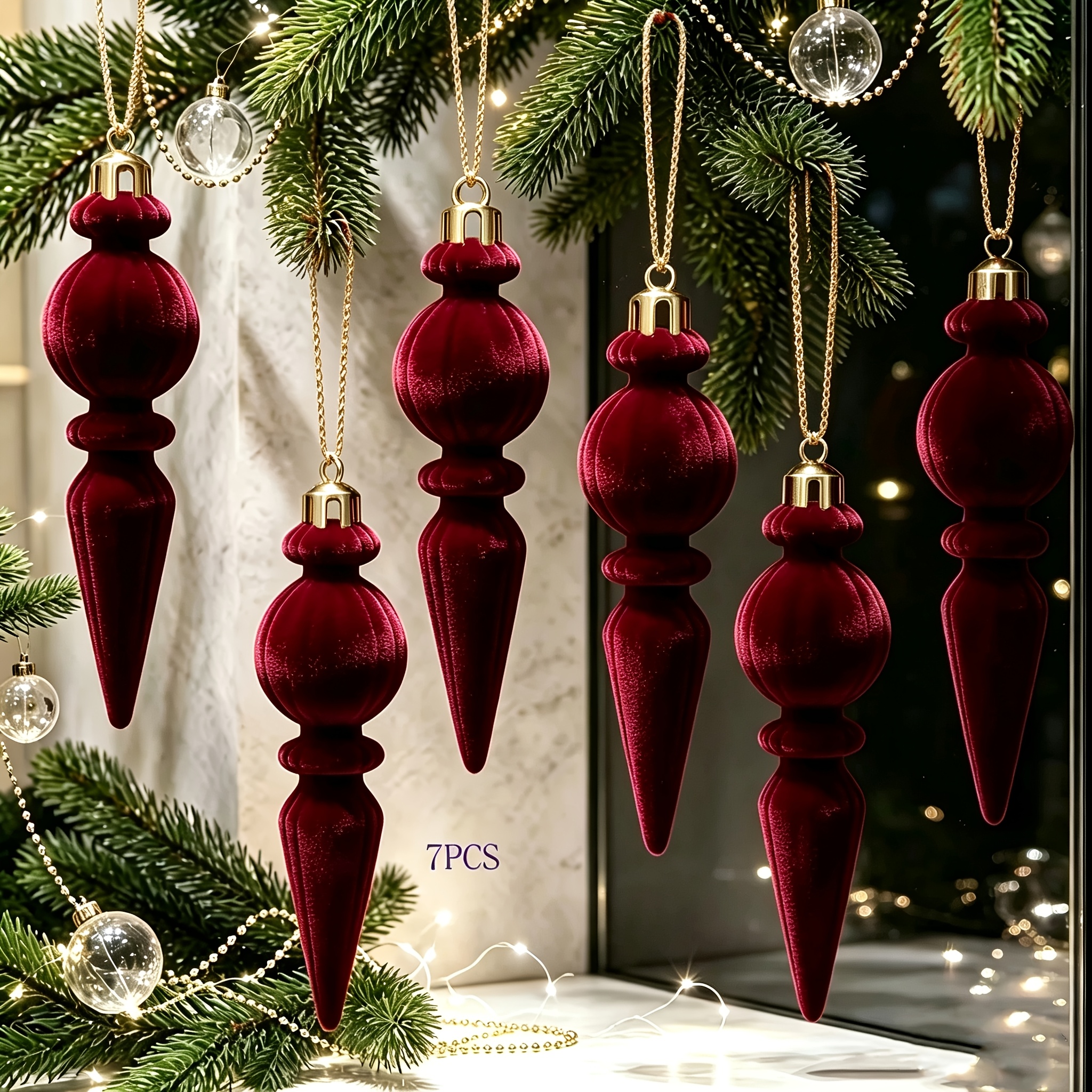 TEMU 7pcs Large Plush Christmas Ball Set Irregular Ornaments Christmas Tree Decorations Hanging Balls Holiday Balls Window