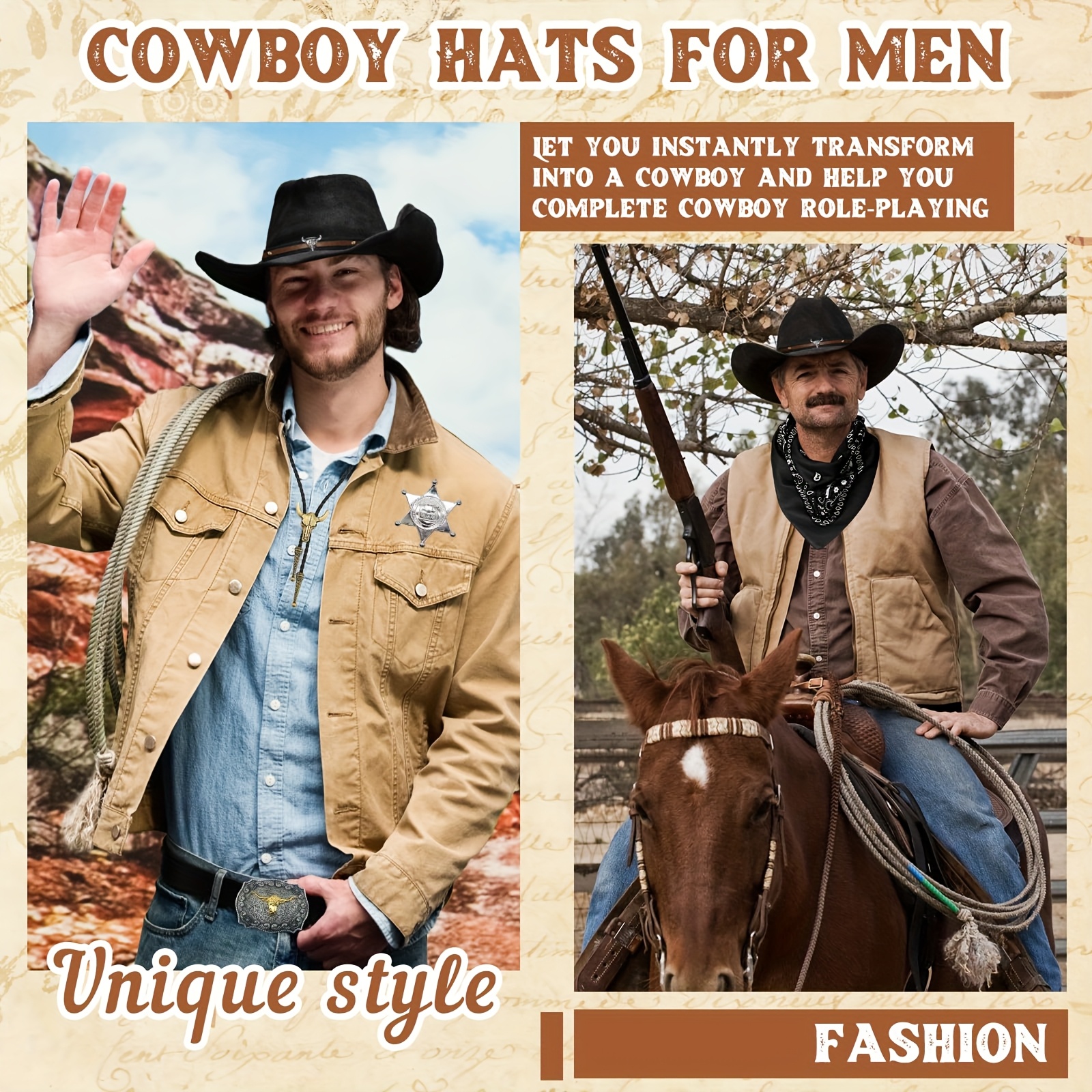 Costume Cowboy Accessoires Set - 7 Pièces (bandana, étui Pistolet, Ceinture, Boucle Bolo...) - Noir/argent - Taille Adulte