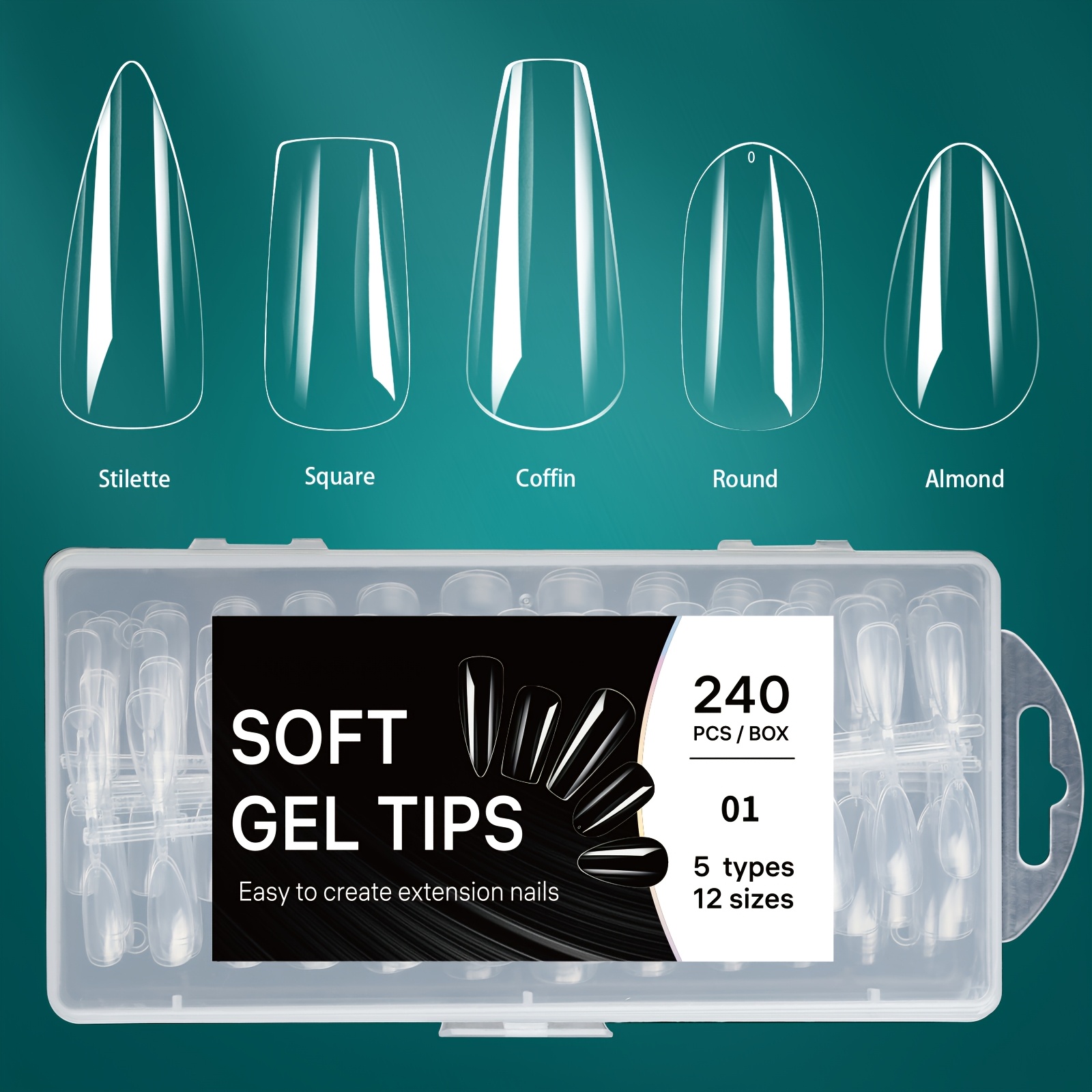 TEMU 240 stuks Draagbare Nagelverlenging Nagel Tips Gemengd Pakje Amandel Nagels Ballet Nagels Vierkante Nagels Hoge Hak Fake Nagel Tips Frosted